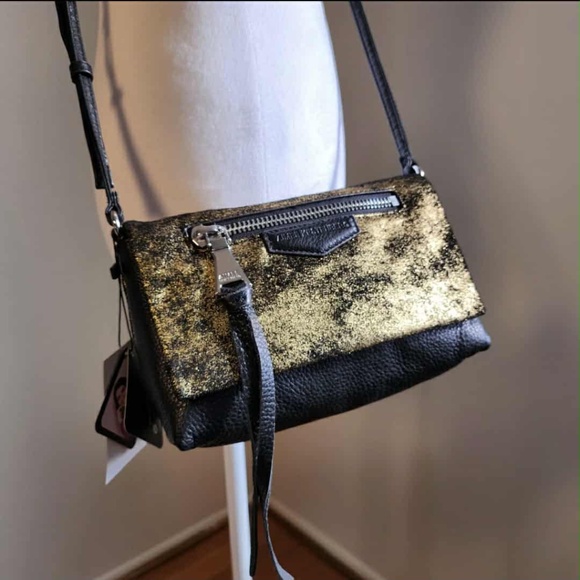 NWT Aimee Kestenberg Genuine Leather Gold Dusted Seude Crossbody Bag - Picture 2 of 10